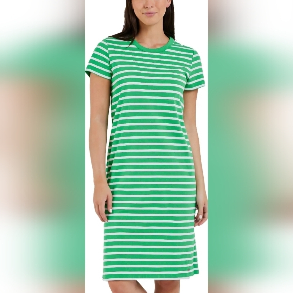 Joe Fresh Green White Striped T Shirt Dress Casual Medium NWT
